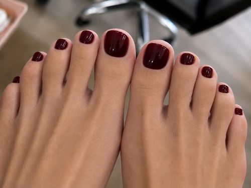 Burgundy dry pedicure, both feet