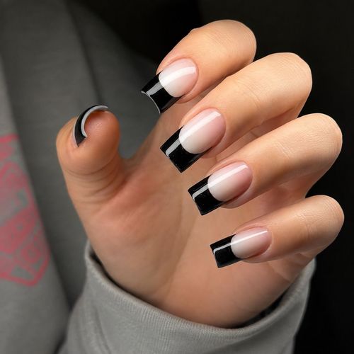 Black French tips on short nails
