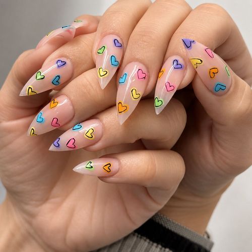 Colourful heart nail art