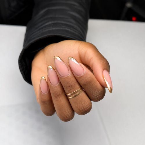 Nude almond set styled with gold rings