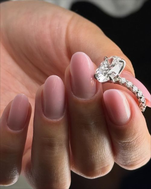 Soft pink short round set styled with a ring