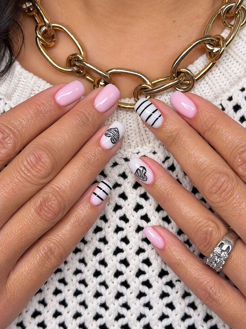 Pink and silver striped art