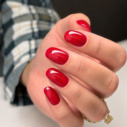 Red square gel manicure
