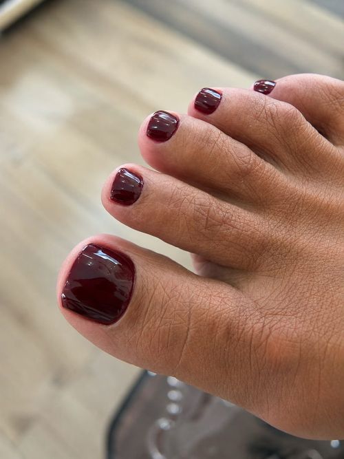 Burgundy gel pedicure
